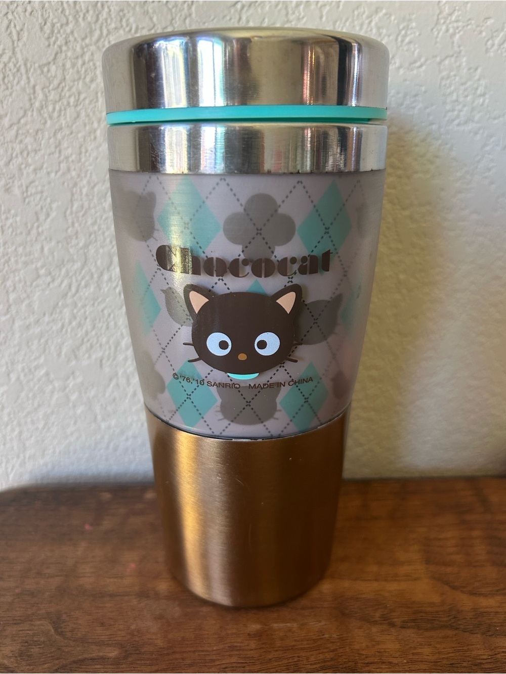 Sanrio 2010 Chococat Travel Tumbler in Aqua, Silver and Brown